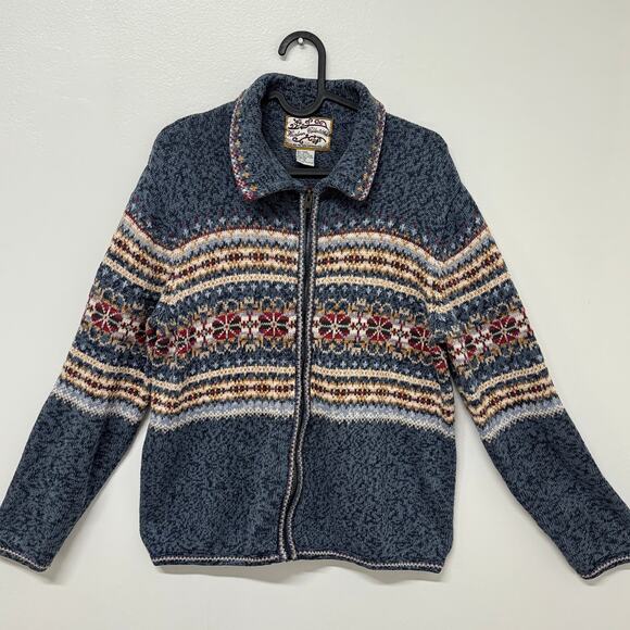 Heirloom Collectibles Fair Isle Zip Cardigan Blue Floral Nordic Vintage M - Picture 1 of 9